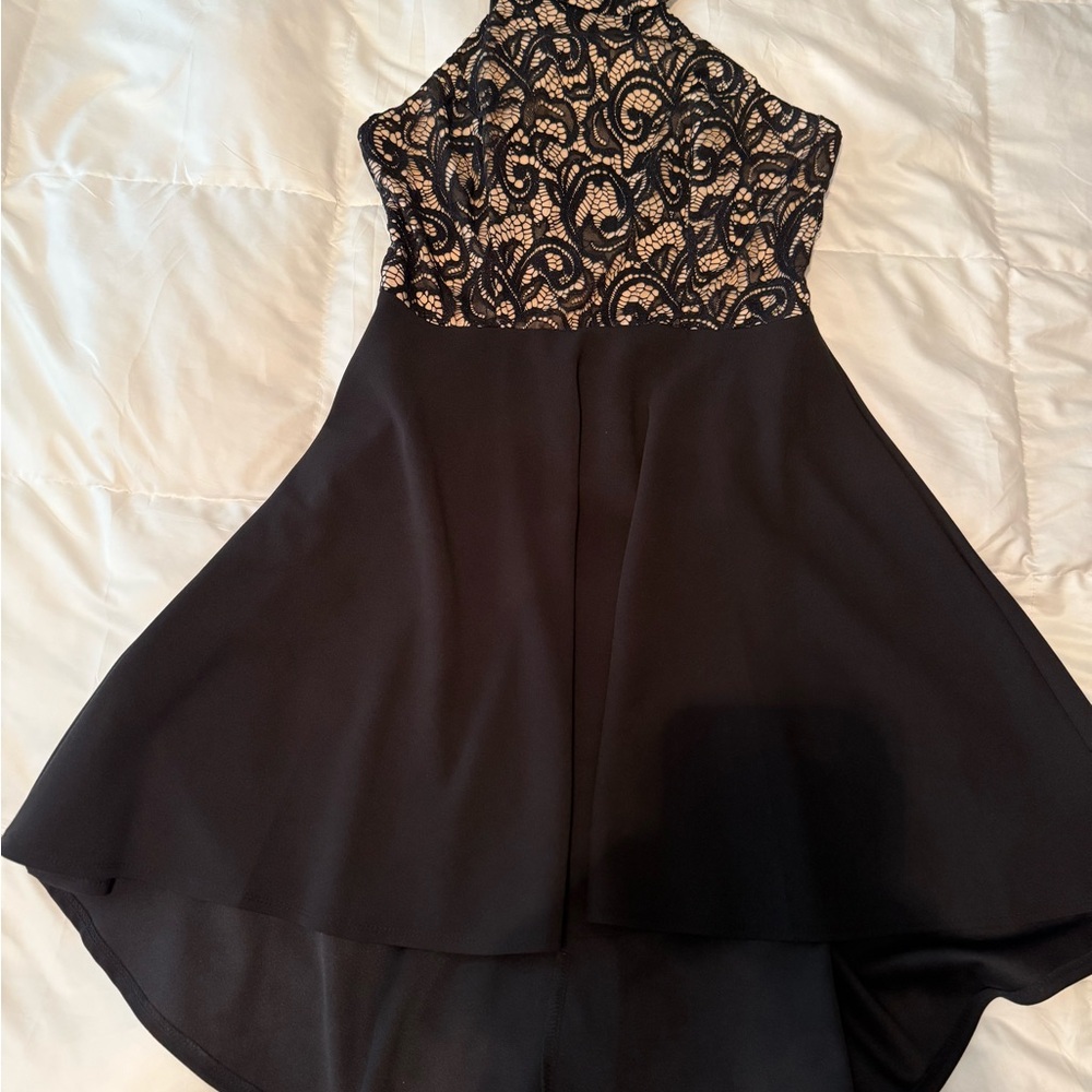 B. Smart Black and Cream High Low Dress